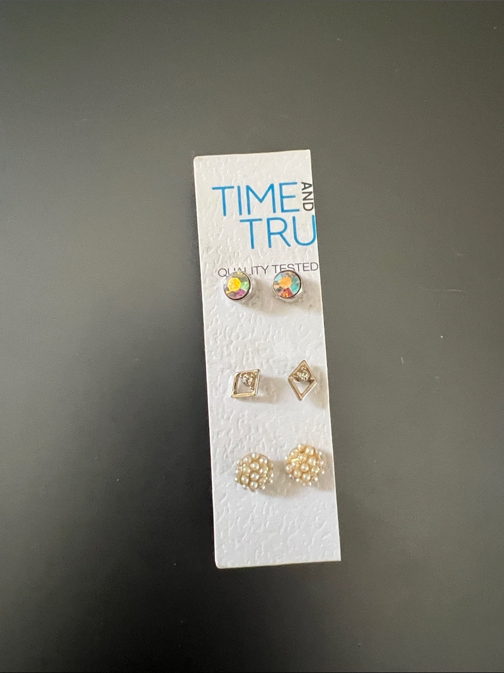 Time and Tru Gold, Iridescent, Pearl 3-Pair Stud Earring Set